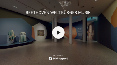 Screenshot vom virtuellen Rundgang durch die Beethoven-Ausstellung in der Bundeshunsthalle Bonn